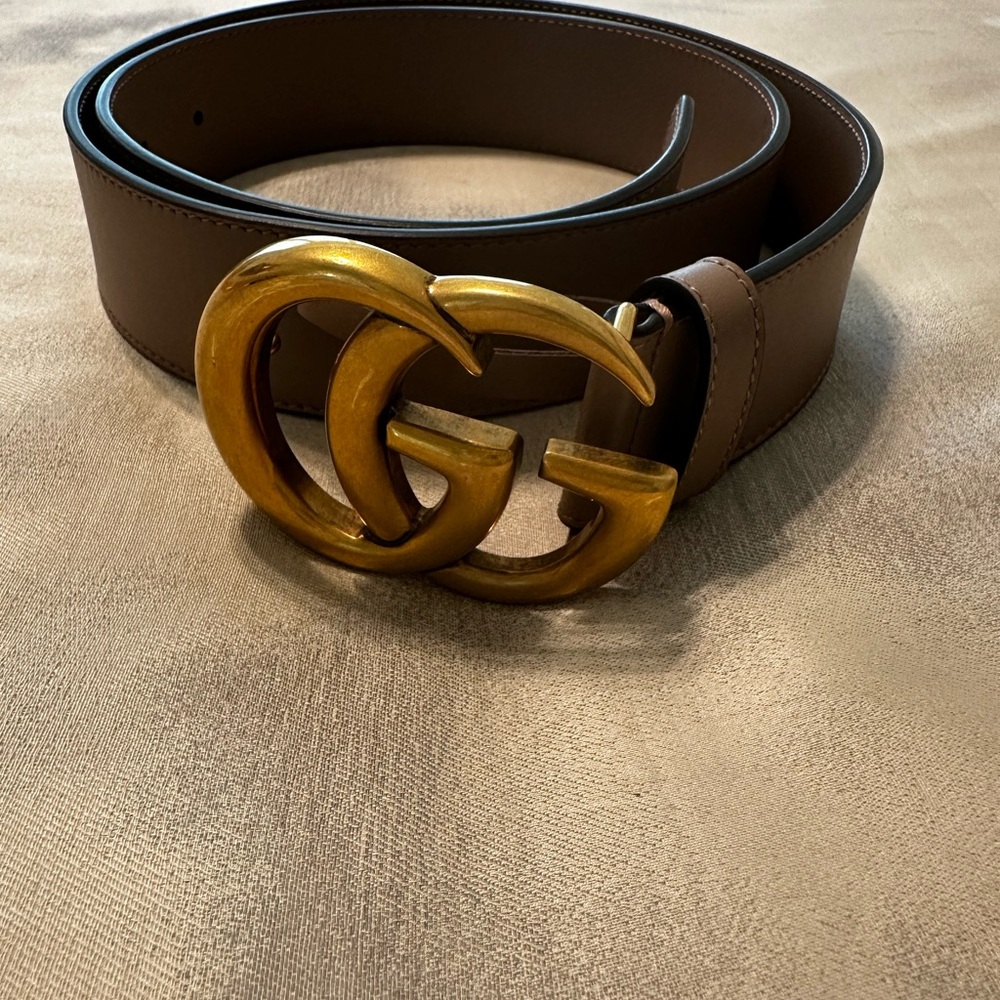 Gucci Taupe Belt with Gold Buckle